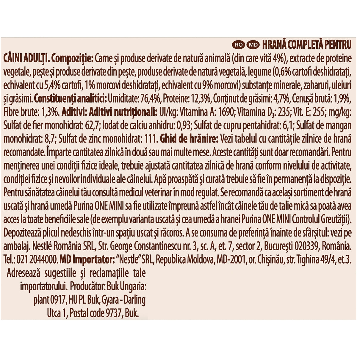 PURINA One Mini Active, Vită cu Cartofi, hrană umedă câini, activitate intensă, (în sos) PURINA One Mini Active, Vită cu Cartofi, plic hrană umedă câini, activitate intensă, (în sos), 85g - poza 3