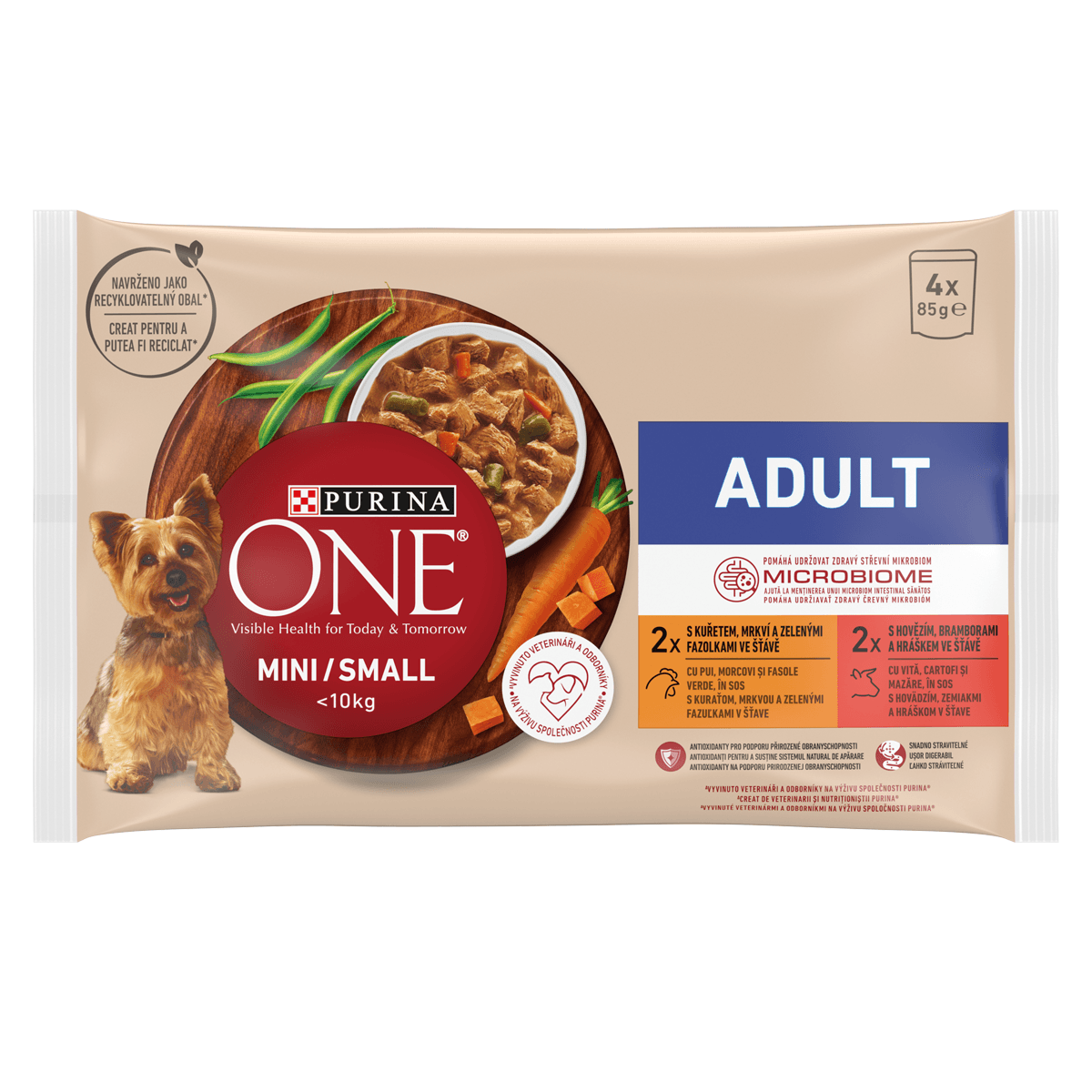 PURINA One Mini Adult, 2 arome, multipack plic hrană umedă câini, (în sos), 85g x 4 - poza 2