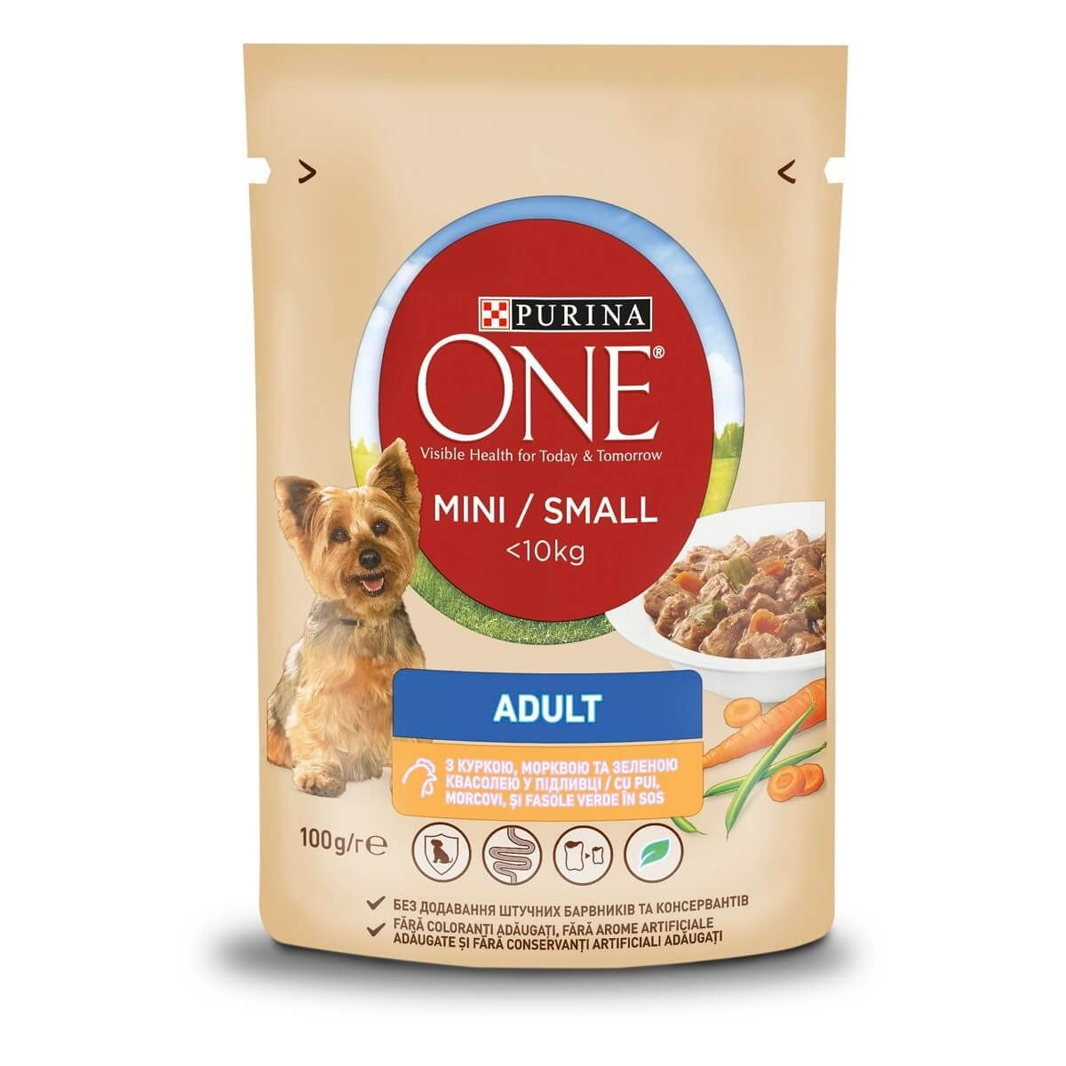 PURINA One Mini Adult, Pui cu Morcov, hrană umedă câini, (în sos) PURINA One Mini Adult, Pui cu Morcov, plic hrană umedă câini, (în sos), 85g - poza 1