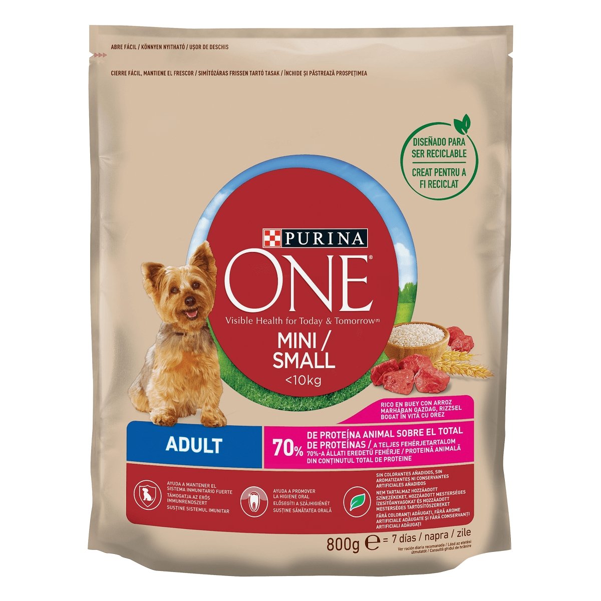 PURINA One Mini Adult, Vită cu Orez, hrană uscată câini, 800g - poza 2