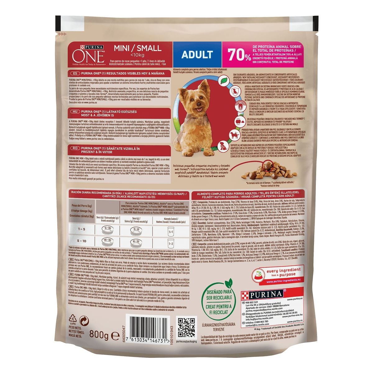 PURINA One Mini Adult, Vită cu Orez, hrană uscată câini, 800g - poza 4