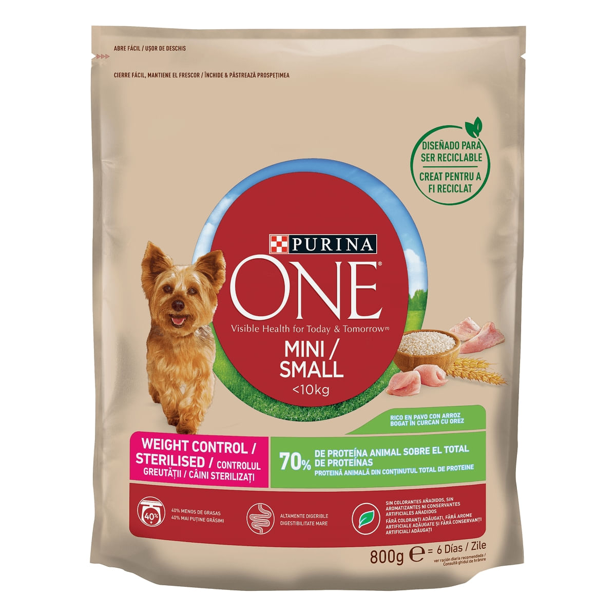 PURINA One Mini Controlul Greutății, Curcan cu Orez, hrană uscată câini, managementul greutății, 800g - poza 3