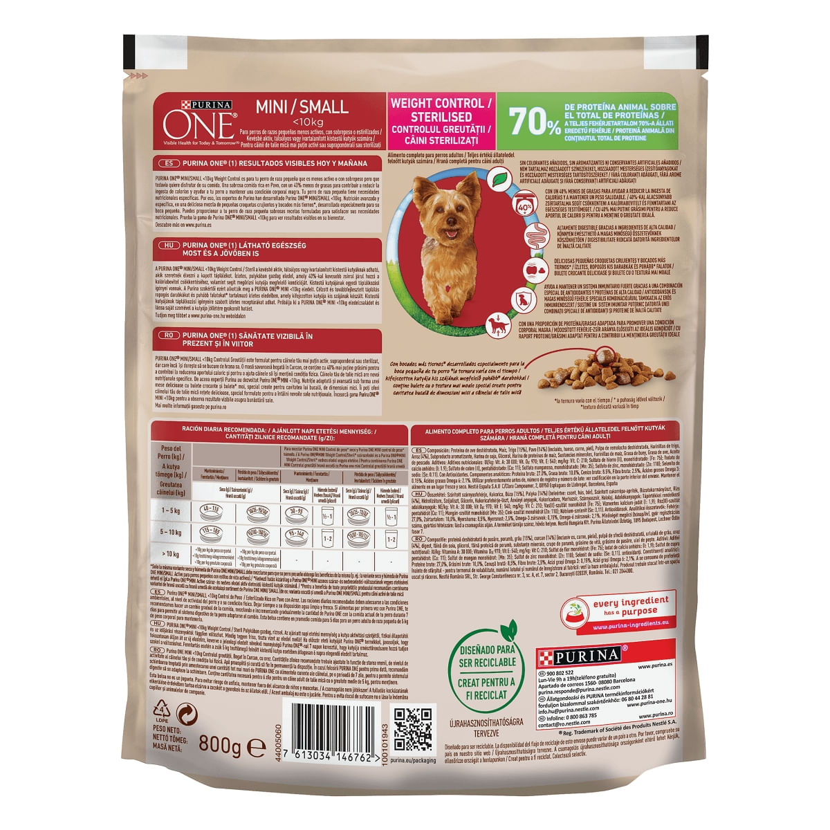 PURINA One Mini Controlul Greutății, Curcan cu Orez, hrană uscată câini, managementul greutății, 800g - poza 4