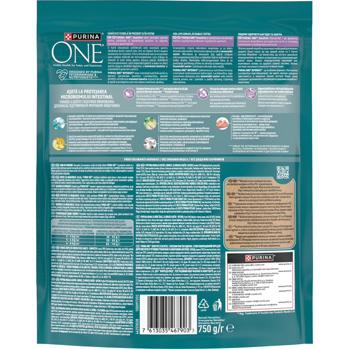 PURINA One Sensitive, Curcan și Orez, hrană uscată pisici, sistem digestiv, 750g - poza 3