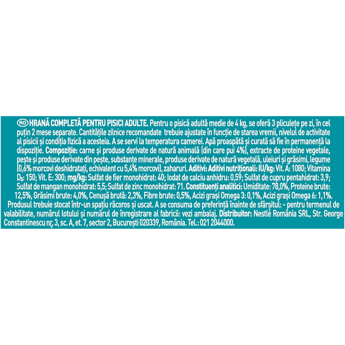 PURINA One Sensitive, Pui cu Morcov, hrană umedă pisici, sensibilități digestive, (în sos) PURINA One Sensitive, Pui cu Morcov, plic hrană umedă pisici, sensibilități digestive, (în sos), 85g - poza 2