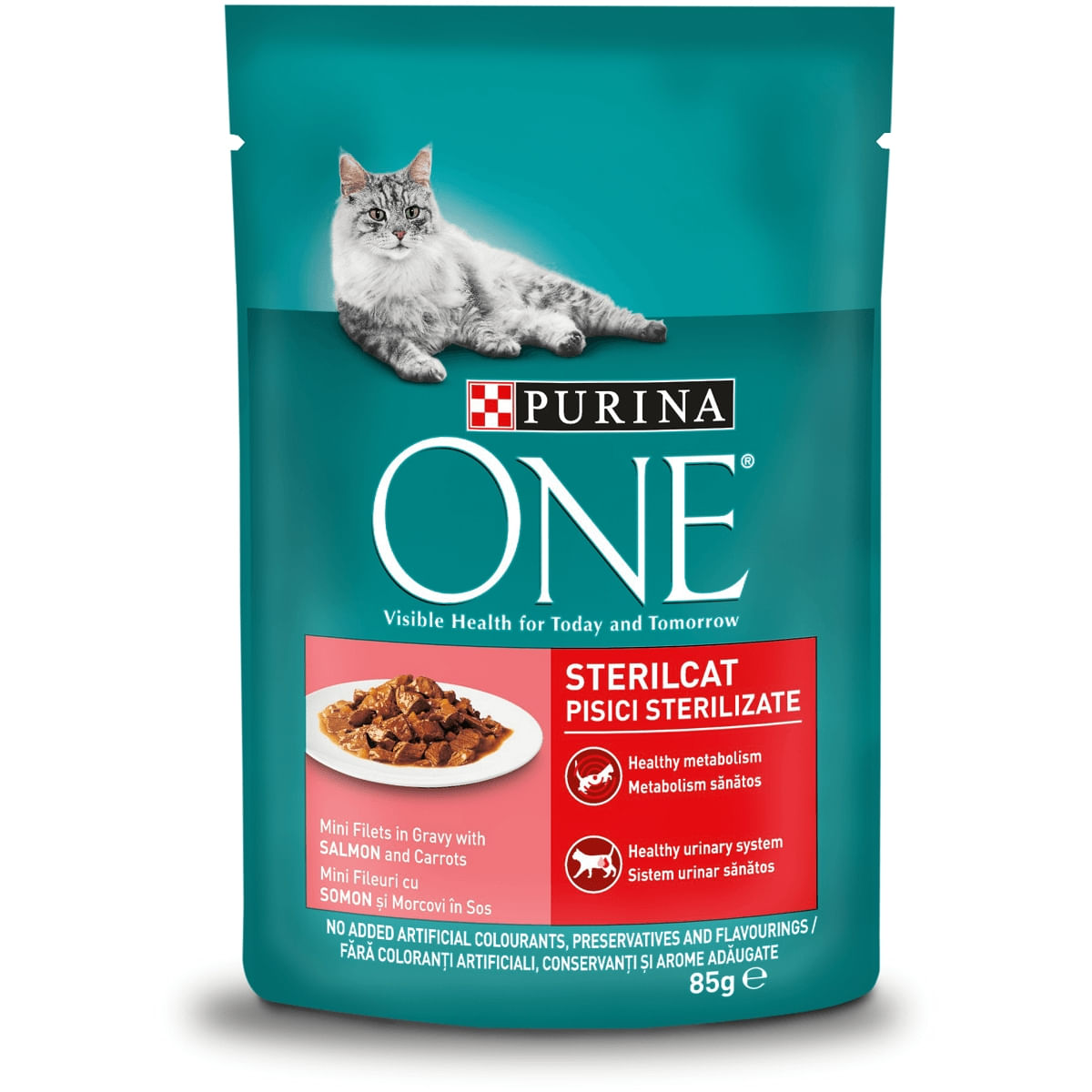 PURINA One Sterilcat, Somon cu Morcov, plic hrană umedă pisici sterilizate, (în sos), 85g - poza 1