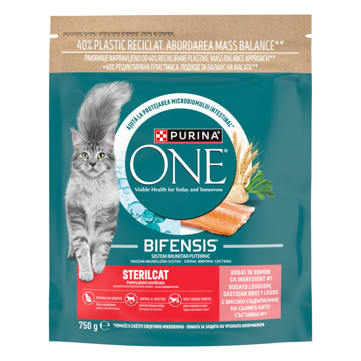 PURINA One Sterilcat, Somon și Grâu, hrană uscată pisici sterilizate, 750g