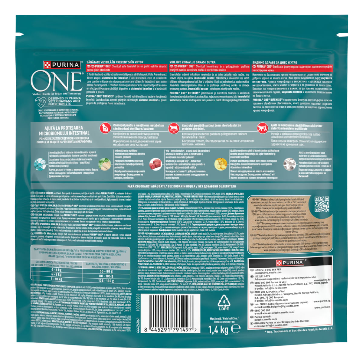 PURINA One Sterilcat, Vită și Grâu, hrană uscată pisici sterilizate, 1.4kg - poza 4