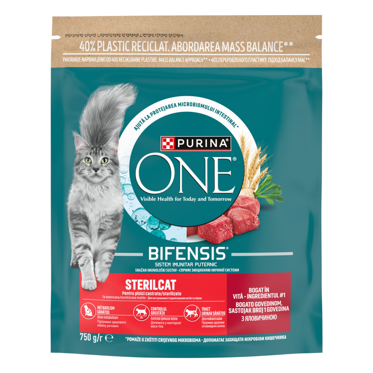 PURINA One Sterilcat, Vită și Grâu, hrană uscată pisici sterilizate, 750g - poza 1