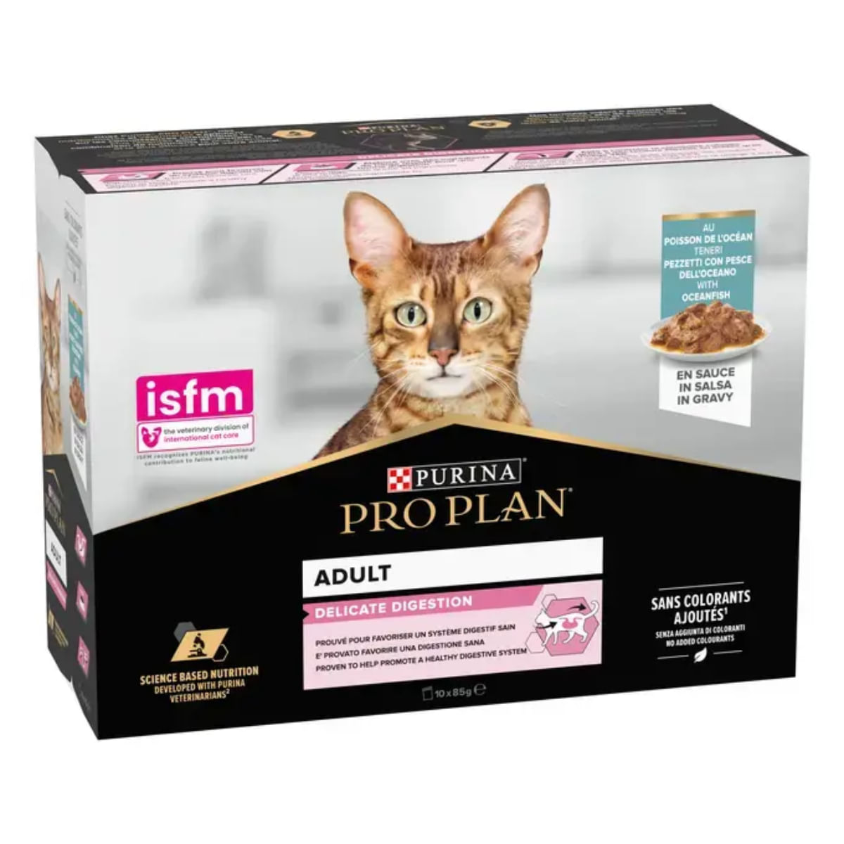 PURINA Pro Plan Delicate Digestion, Pește, plic hrană umedă pisici, sistem digestiv, (în sos), multipack, 85g x 10buc - poza 2