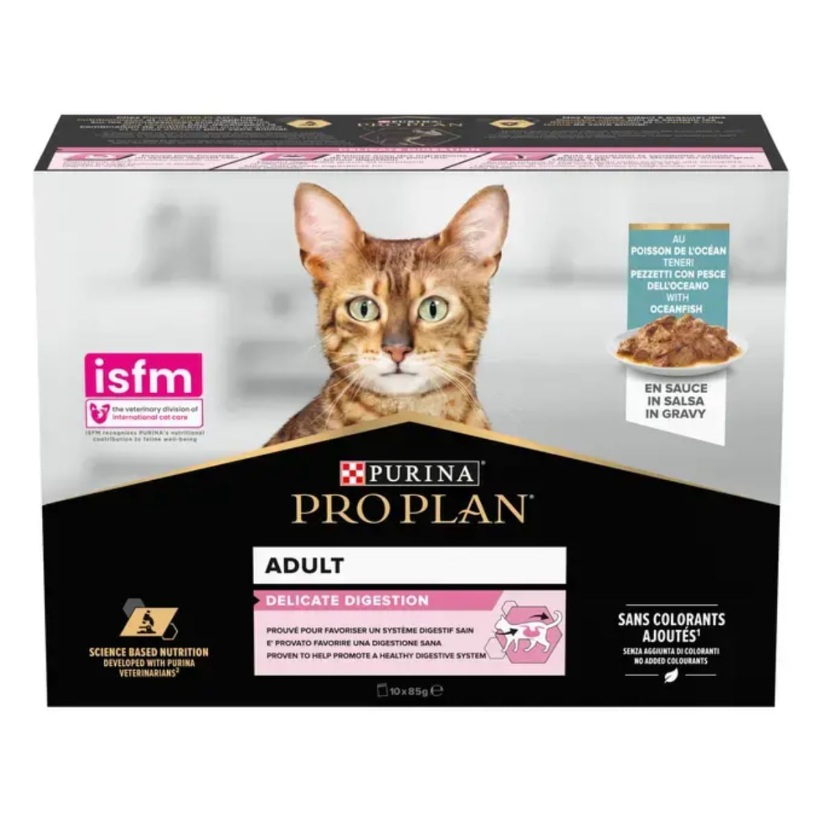 PURINA Pro Plan Delicate Digestion, Pește, plic hrană umedă pisici, sistem digestiv, (în sos), multipack, 85g x 10buc - poza 3