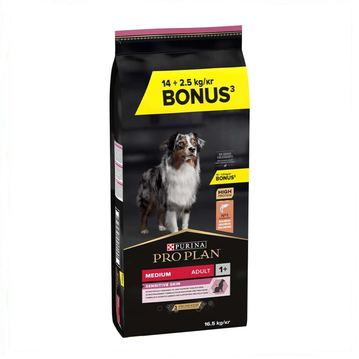 PURINA Pro Plan Sensitive Skin Adult M, Somon, hrană uscată câini, piele și blană, 14+2.5kg GRATUIT - poza 1
