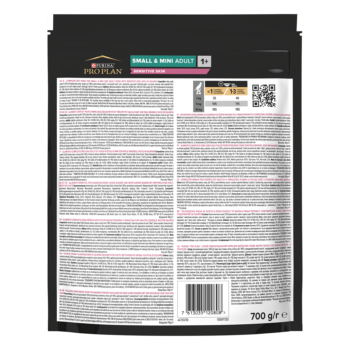 PURINA Pro Plan Sensitive Skin Adult S, Somon, hrană uscată câini, piele și blană, 700g - poza 2