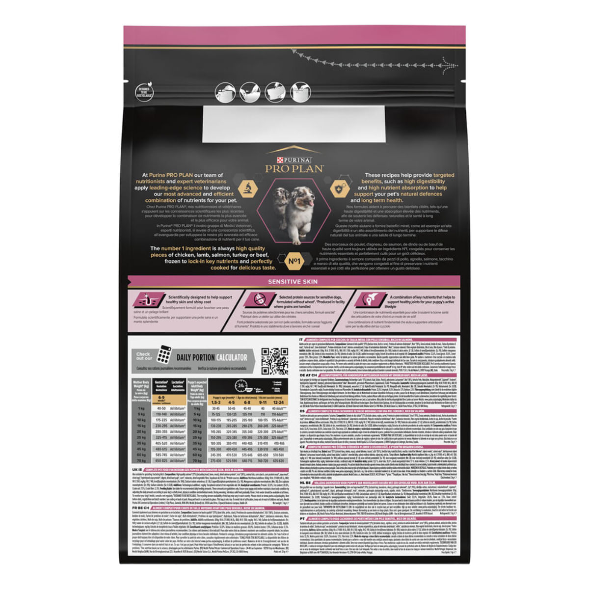 PURINA Pro Plan Sensitive Skin Medium Puppy, M, Somon, hrană uscată câini junior, piele & blană, 3kg - poza 3
