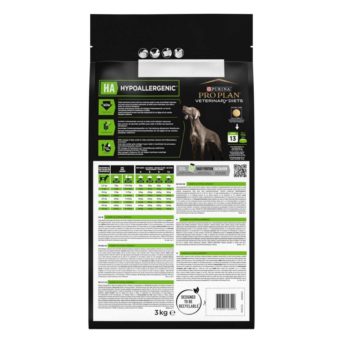 PURINA Pro Plan Veterinary Diets Hypoallergenic, dietă veterinară câini, hrană uscată, afecțiuni digestive și dermatologice, 3kg - poza 2