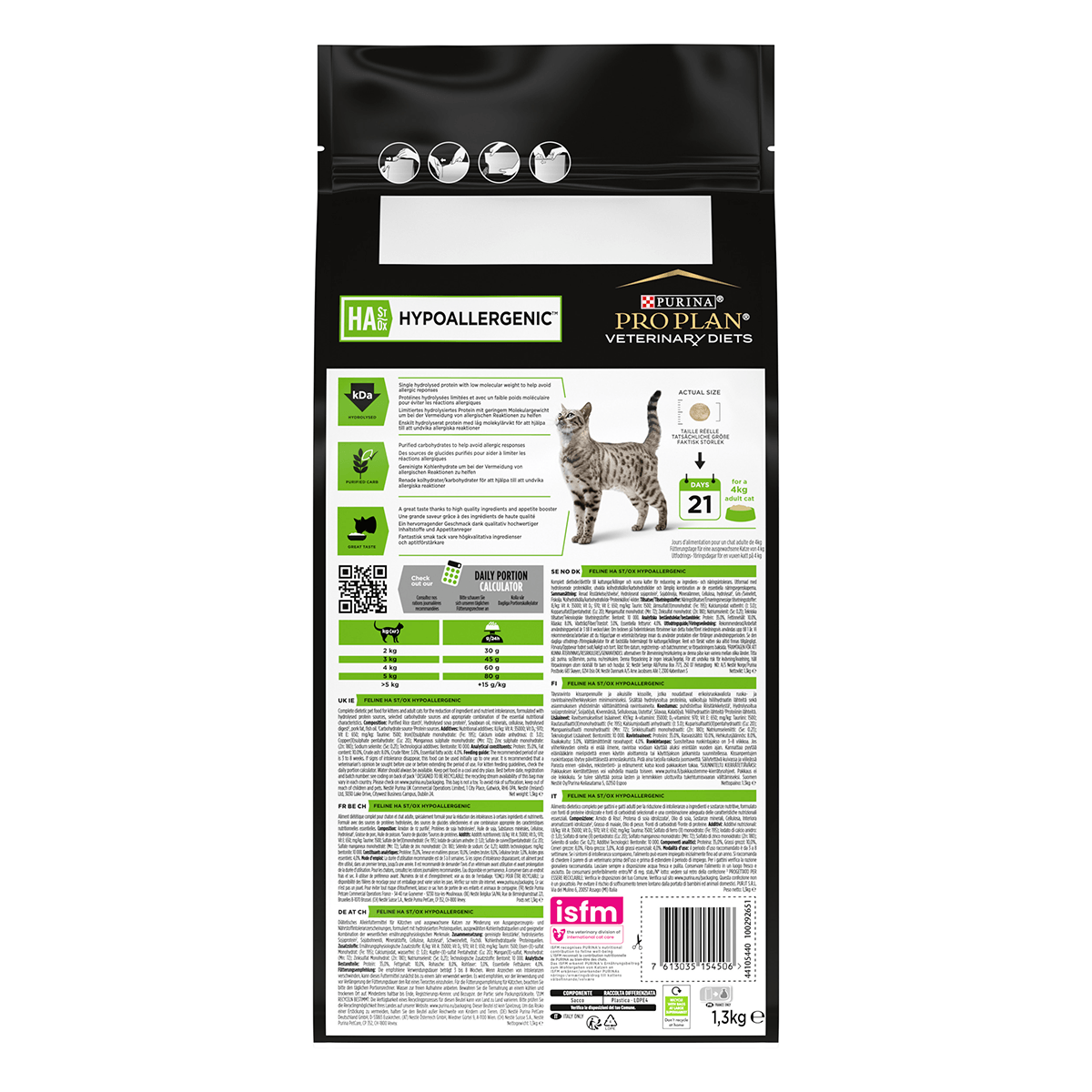 PURINA Pro Plan Veterinary Diets Hypoallergenic, dietă veterinară pisici, hrană uscată, afecțiuni digestive și dermatologice, 1.3kg - poza 4