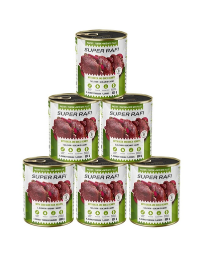 RAFI Super pate cu cerb și inimi de rață pentru câini adulți 6x800 g