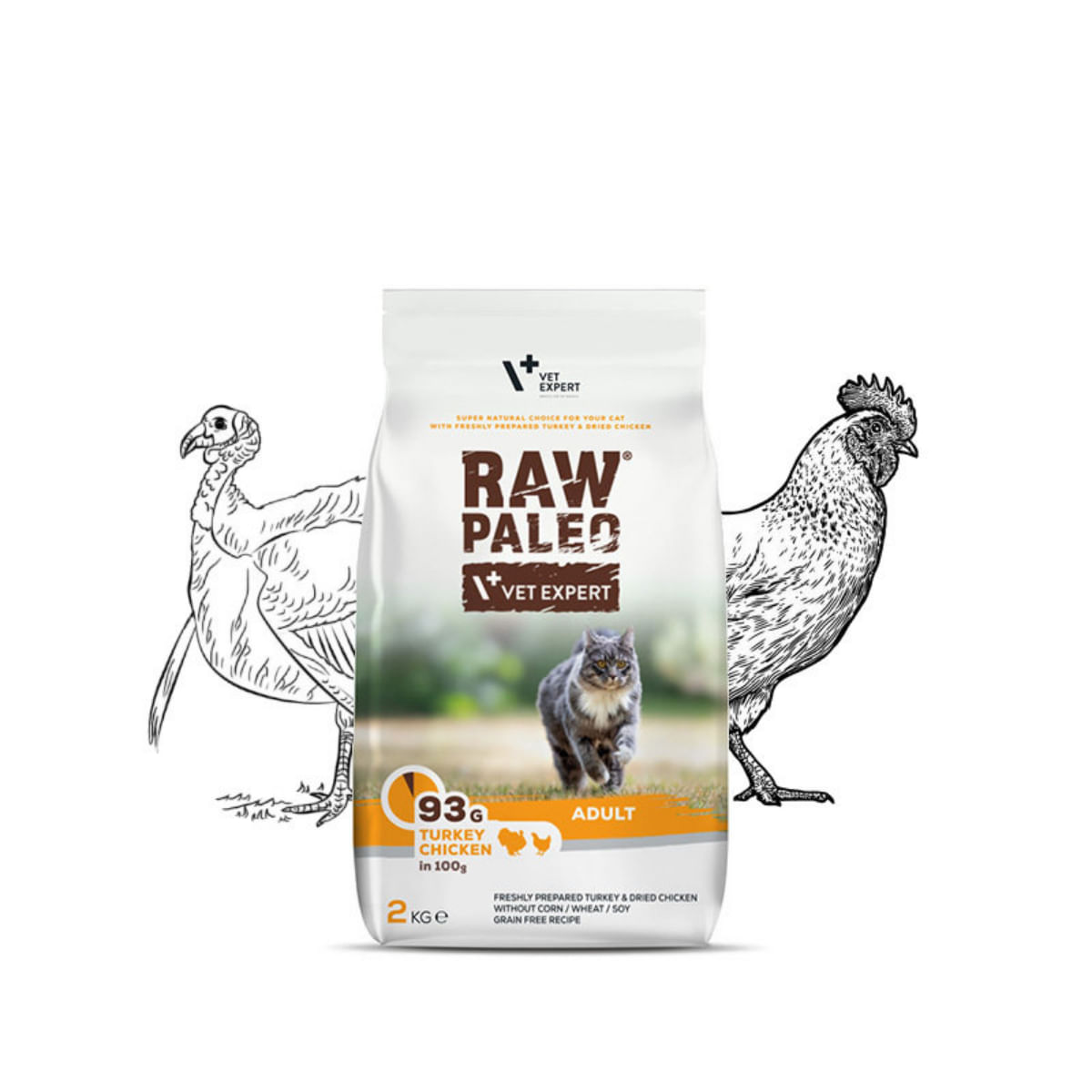 RAW PALEO, Curcan și Pui, hrană uscată fără cereale pisici, 2kg - poza 2