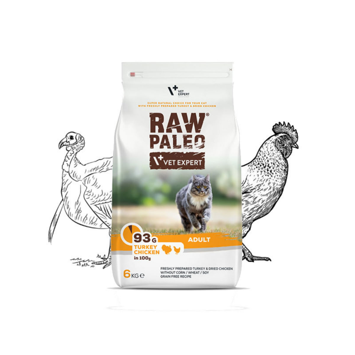 RAW PALEO, Curcan și Pui, hrană uscată fără cereale pisici, 6kg - poza 2
