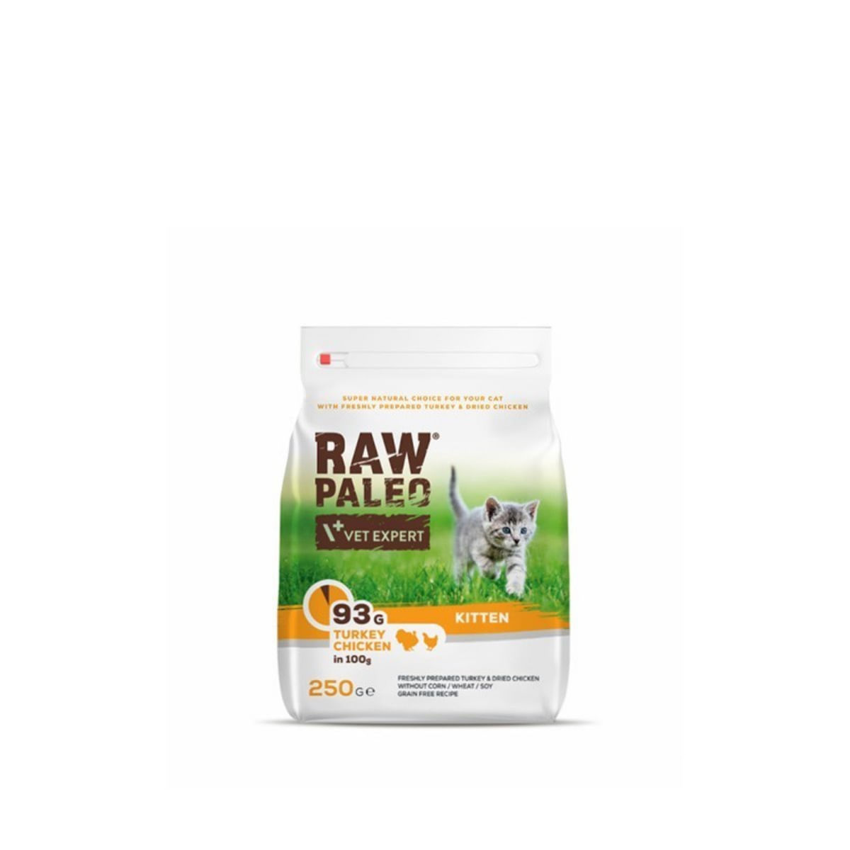 RAW PALEO Kitten, Curcan și Pui, hrană uscată fără cereale pisici junior, 250g - poza 1