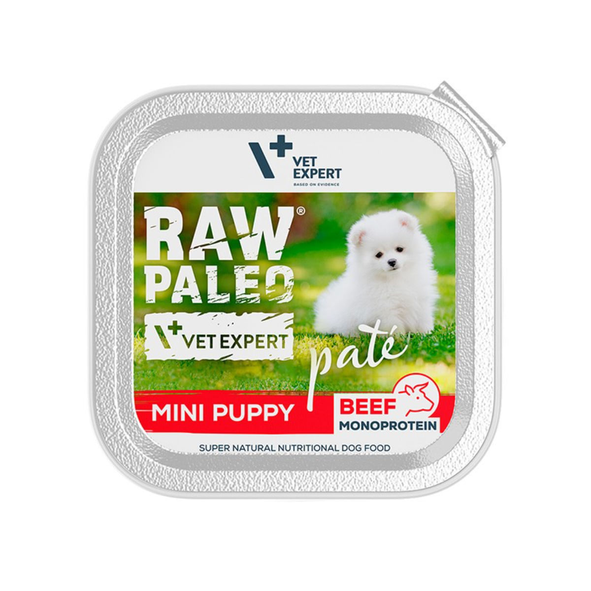 RAW PALEO Mini Puppy, XS-S, Vită, tăviță hrană umedă monoproteică fără cereale câini junior, alergii, (pate), 150g - poza 1