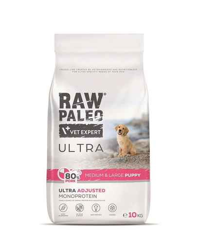 RAW PALEO Ultra Pork Medium&Large Puppy 10kg pentru catelusi rasa medie/mare, cu porc