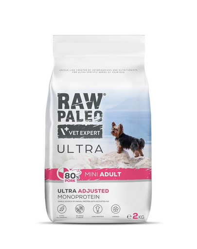 RAW PALEO Ultra Pork Mini Adult 2kg hrana caini rasa mica, cu porc