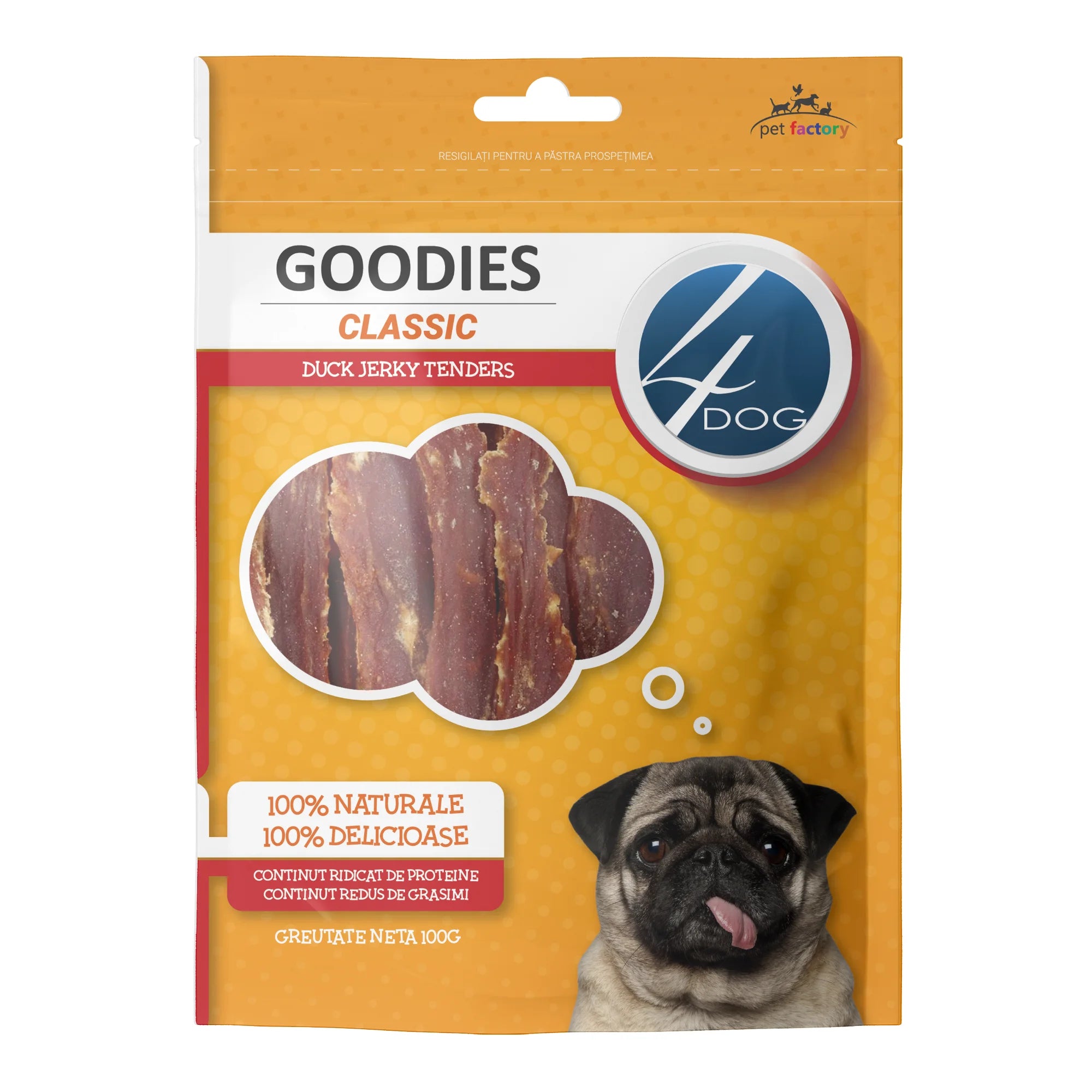 Recompense Caini 4DOG GOODIES Classic Duck Jerky Tenders 100g 100g
