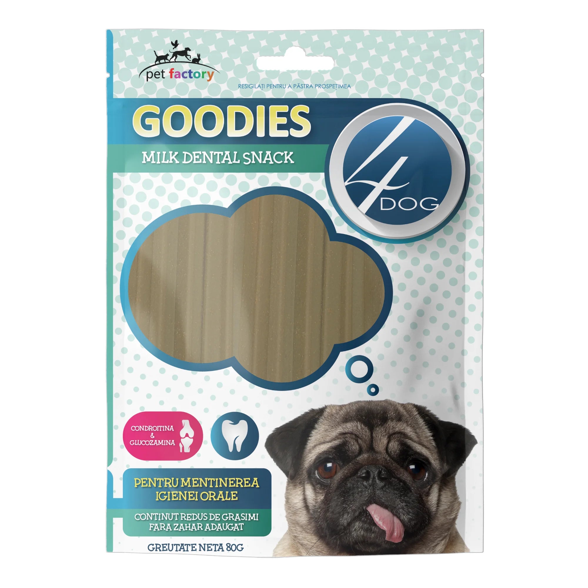 Recompense Caini 4DOG GOODIES Dental Sticks Lapte si Glucozamina 80g 80g