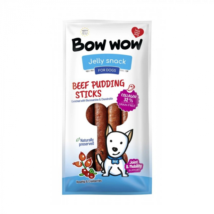 Recompense pentru caini Bow Wow Snack cu vita, colagen merisoare 6 buc folie