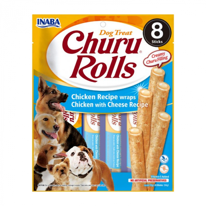 Recompense pentru caini Churu Rolls cu pui branza 8 buc x 12 gr