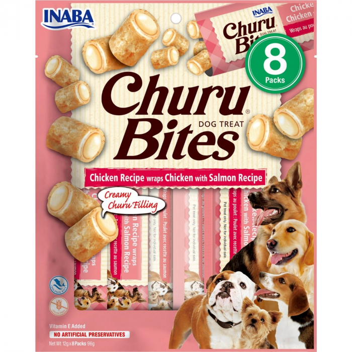 Recompense pentru caini Inaba Churu Bites, Pui si somon, 8 x 12g