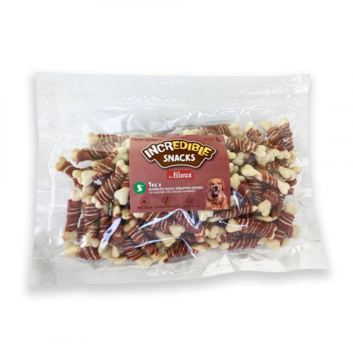 Recompense pentru caini Les Filous Marbled, Os calciu cu rata, 1 Kg