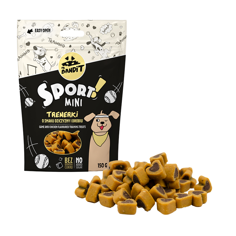 Recompense pentru caini Mr. Bandit SPORT MINI, Pui &Vanat 150g