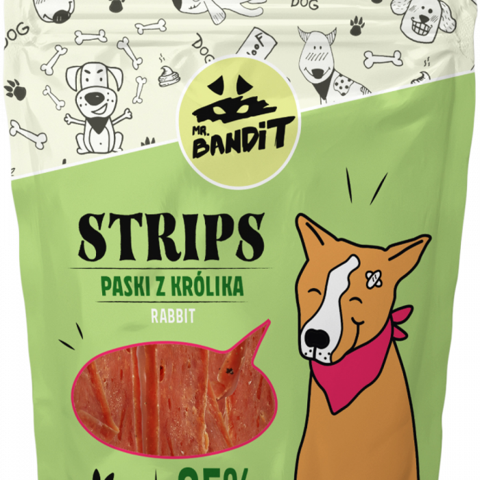 Recompense pentru caini Mr. Bandit STRIPS, iepure, 80g