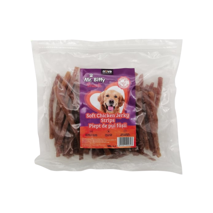 Recompense pentru caini Mr. Biffy, fasii piept de pui soft, 500g