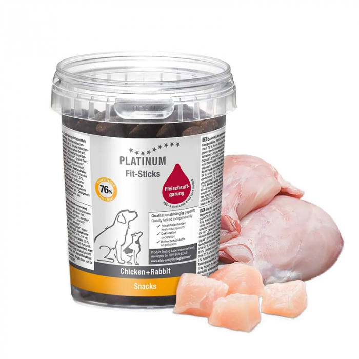 Recompense pentru caini Platinum Fit-Sticks cu pui iepure 300 gr