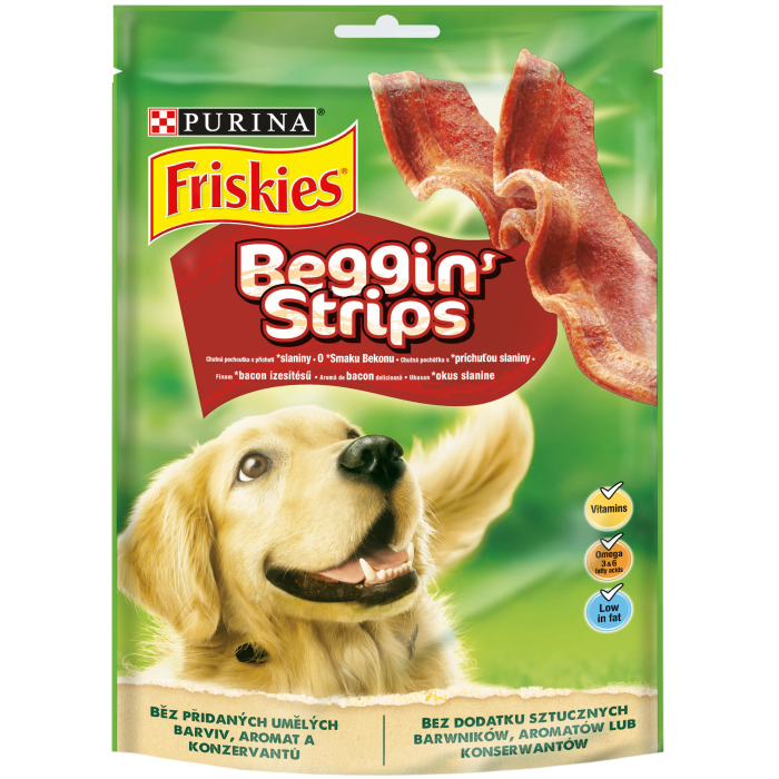 Recompense pentru caini Purina Friskies Beggin Strips, Vita, 120g