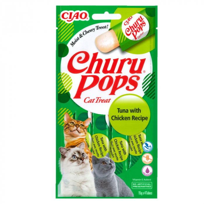 Recompense pentru pisici Churu Pops cu pui ton 4 buc x 15 gr