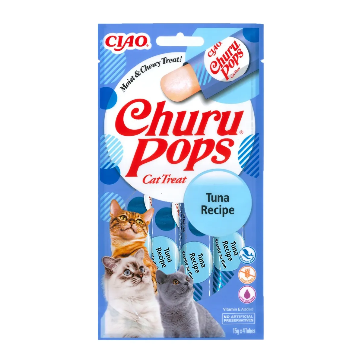Recompense pentru pisici Inaba Ciao Churu Pops, Piure, Ton, 4 x 15g