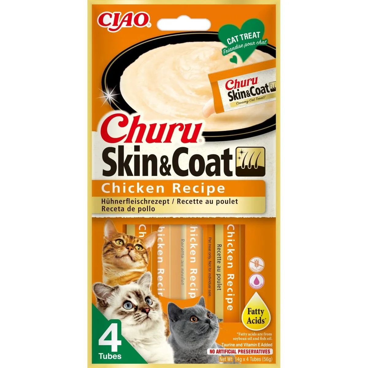 Recompense pentru pisici Inaba Ciao Churu Skin Coat, Pui, 4 x 14g