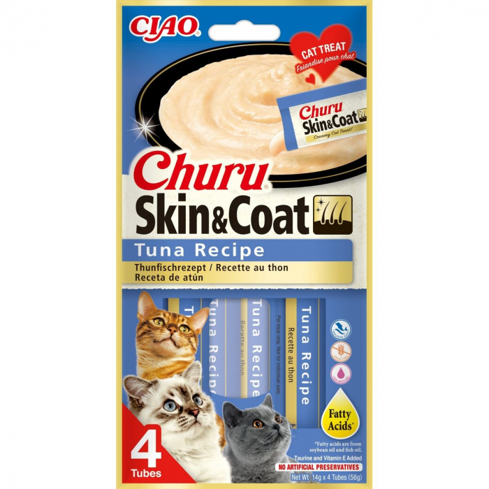 Recompense pentru pisici Inaba Ciao Churu Skin Coat, Ton, 4 x 14g