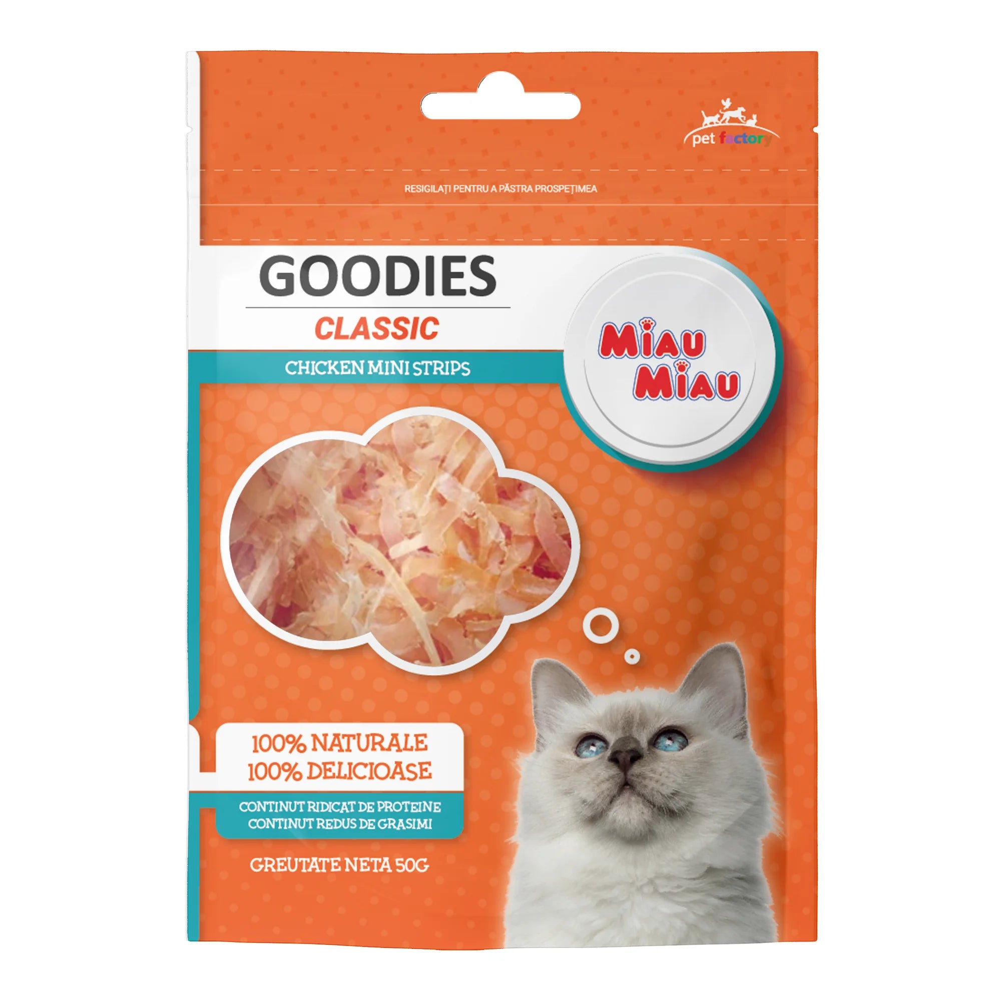Recompense Pisici MIAU MIAU GOODIES Classic Chicken Mini Strip 50g 50g