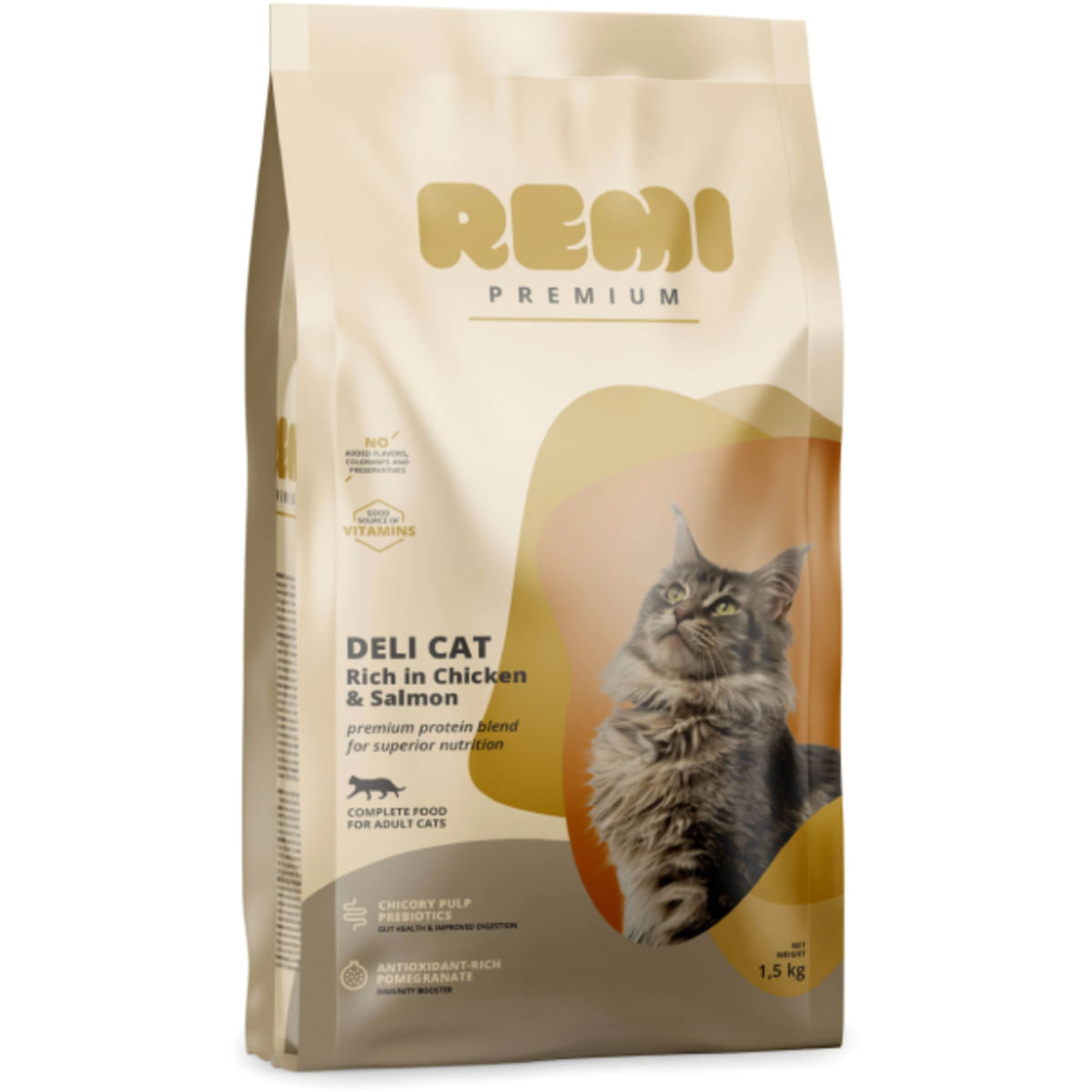 REMI PREMIUM Deli, Pui și Somon, hrană uscată pisici, 1.5kg - poza 1