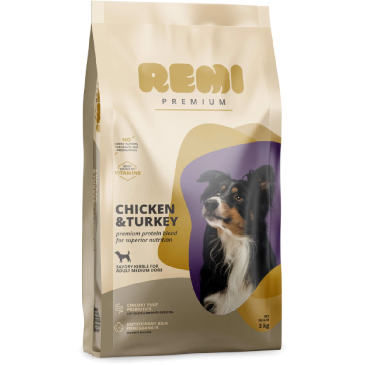 REMI PREMIUM Dog Medium, M, Pui și Curcan, hrană uscată câini, 3kg - poza 1