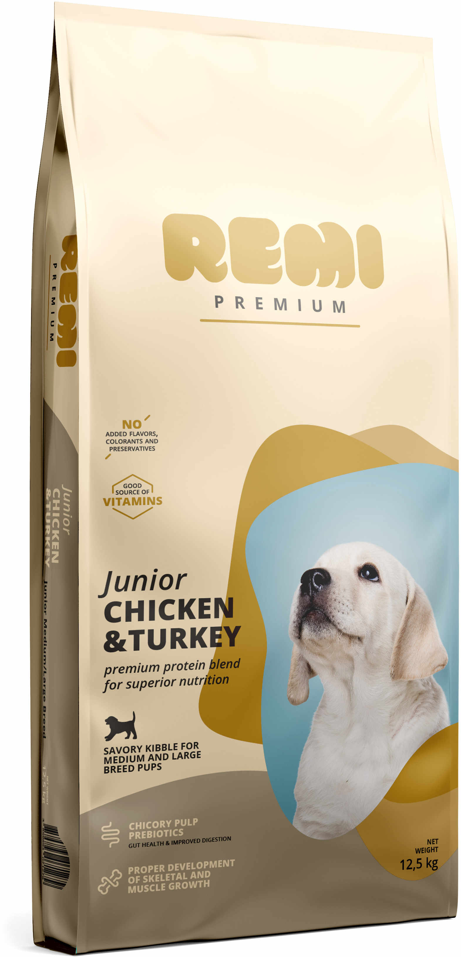REMI Premium JUNIOR Medium & Large, cu Pui şi Curcan 12,5kg