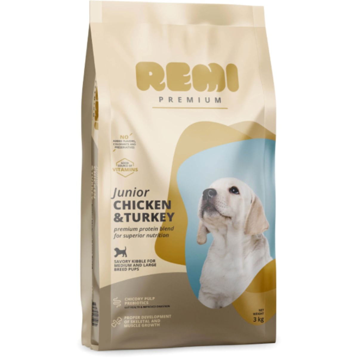 REMI PREMIUM Junior Medium&Large, M-XL, Pui și Curcan, hrană uscată câini junior, 3kg - poza 1