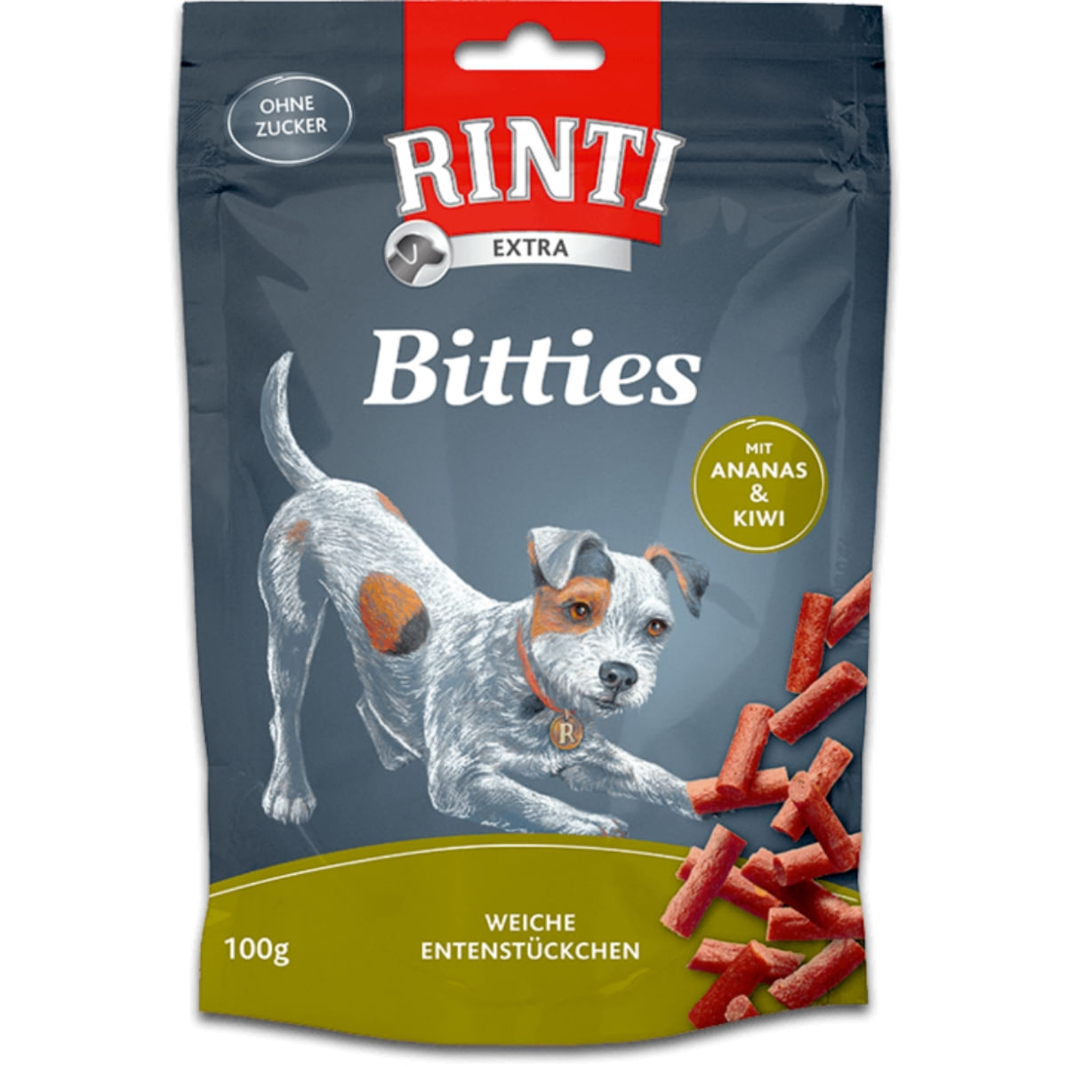 RINTI Bitties , XS-XL, Rață și Ananas, punguță recompense fără cereale câini, semimoist, 100g - poza 1