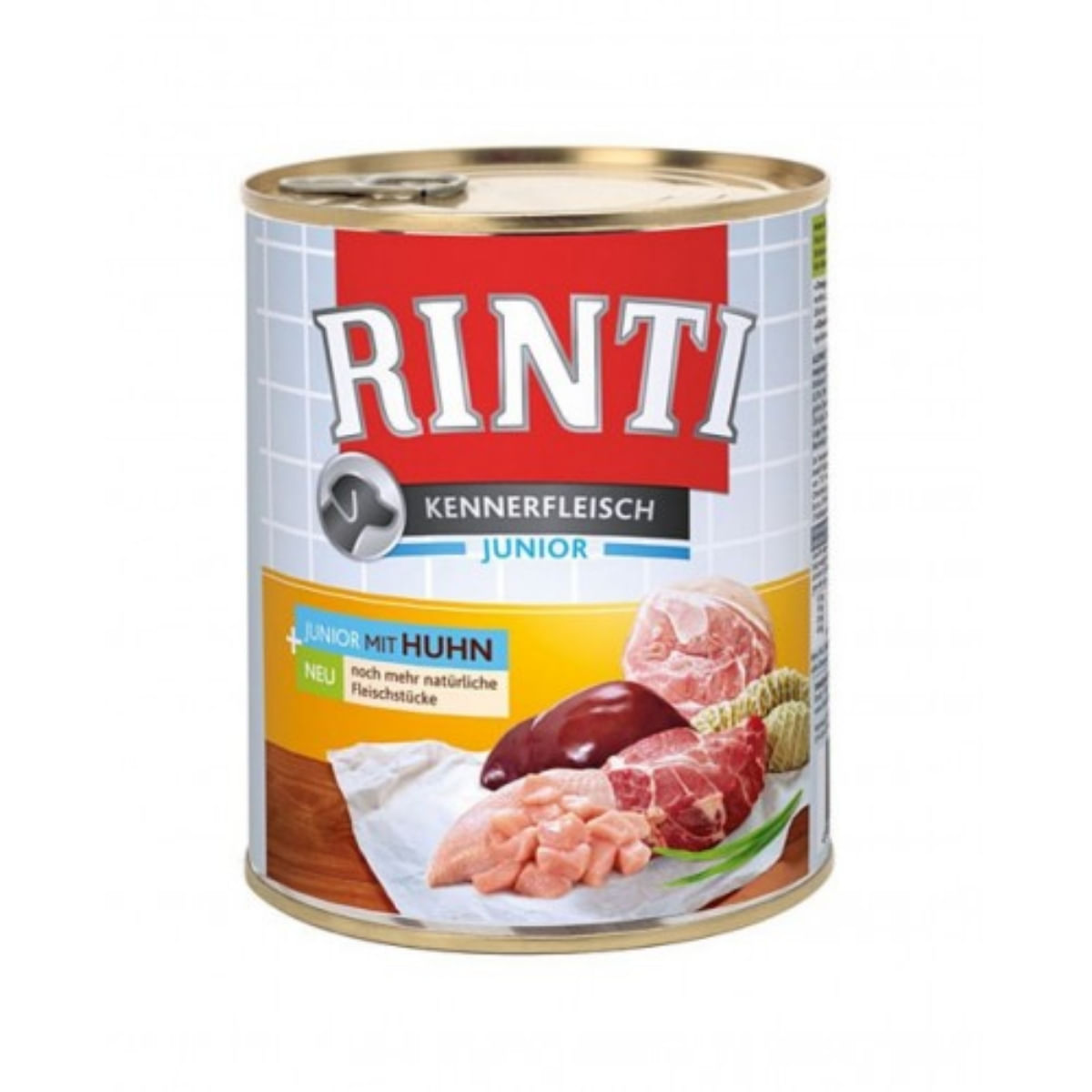 RINTI Junior, XS-XL, Pui, conservă hrană umedă fără cereale câini junior, (în suc propriu), 800g - poza 1