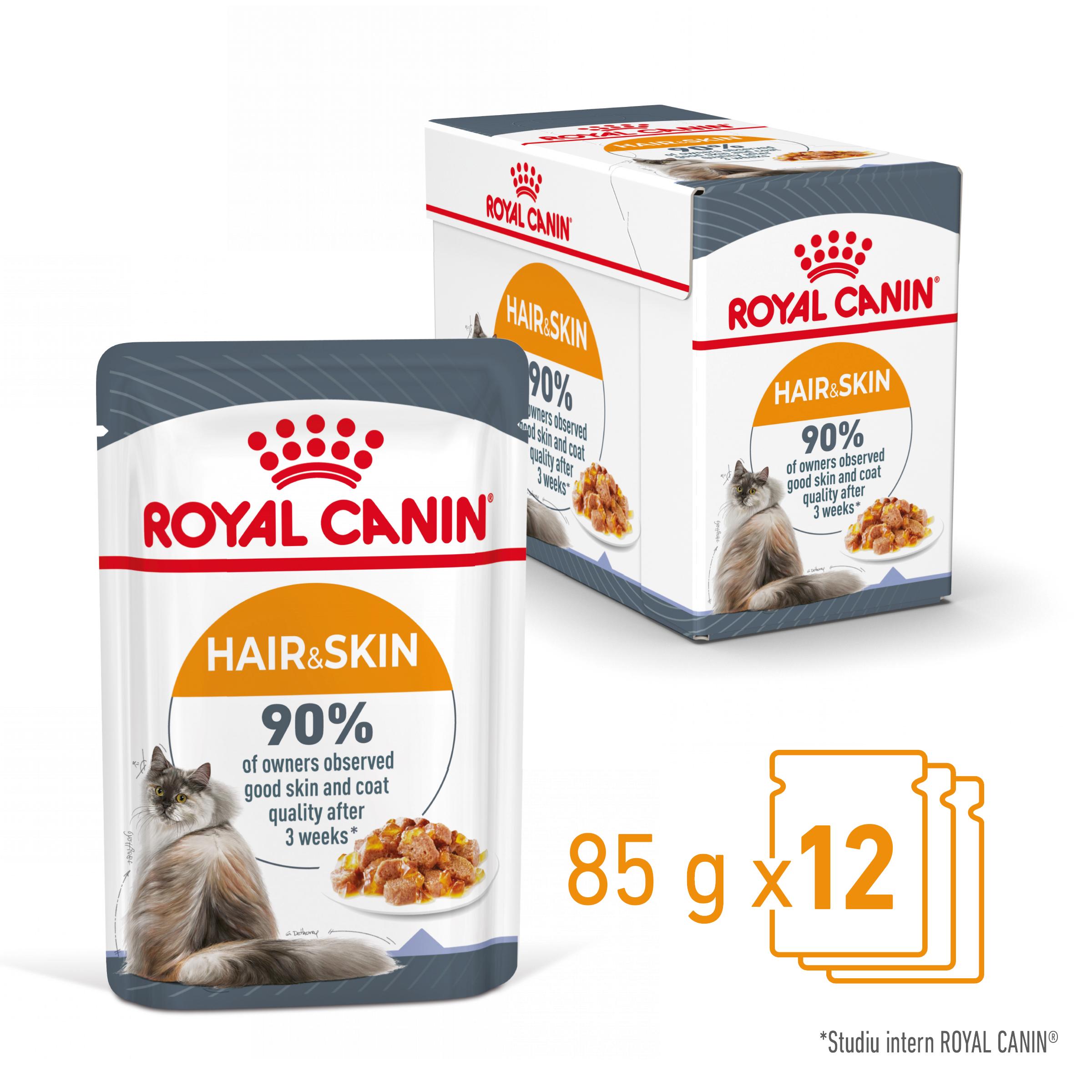 ROYAL CANIN Hair&Skin Care Adult hrană umedă pisici piele & blană (în aspic), bax, 85g x 12buc - poza 2